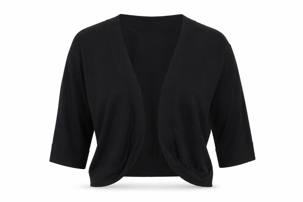 Front view of BHS women’s black round neck viscose cardigan jumper, size L