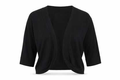Front view of BHS women’s black round neck viscose cardigan jumper, size L