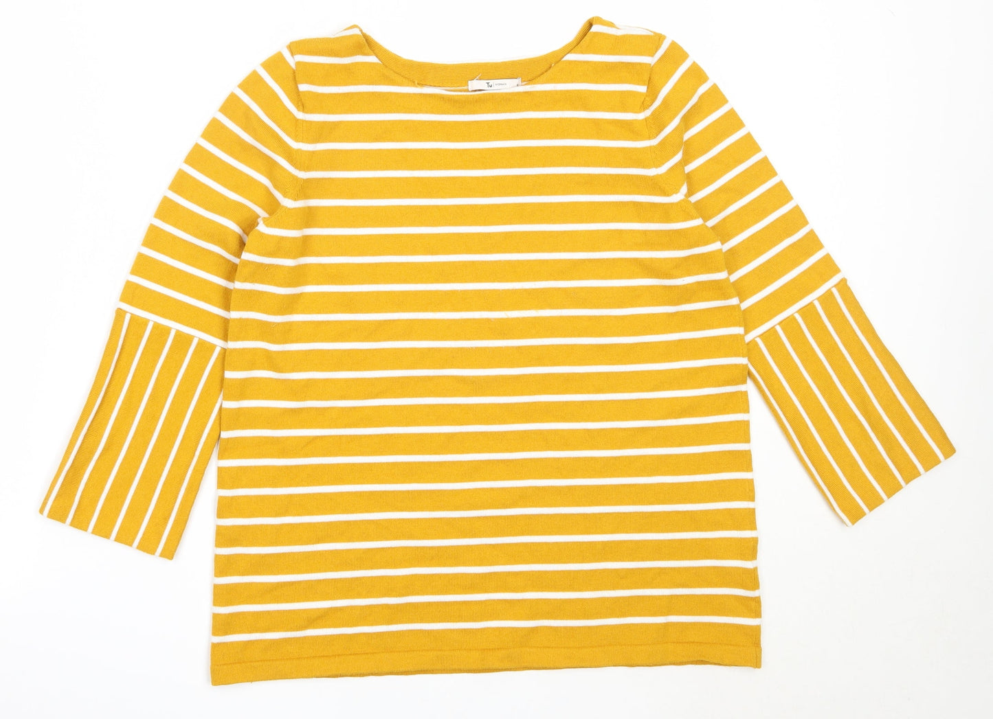 TU Womens Yellow Round Neck Striped Polyester Pullover Jumper Size 12