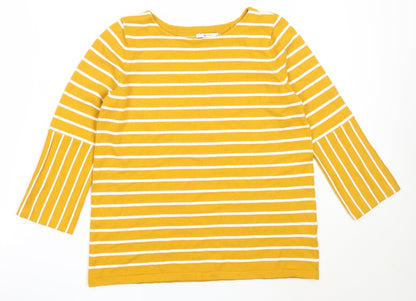TU Womens Yellow Round Neck Striped Polyester Pullover Jumper Size 12