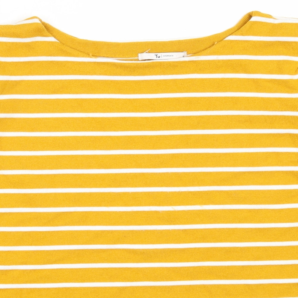 TU Womens Yellow Round Neck Striped Polyester Pullover Jumper Size 12