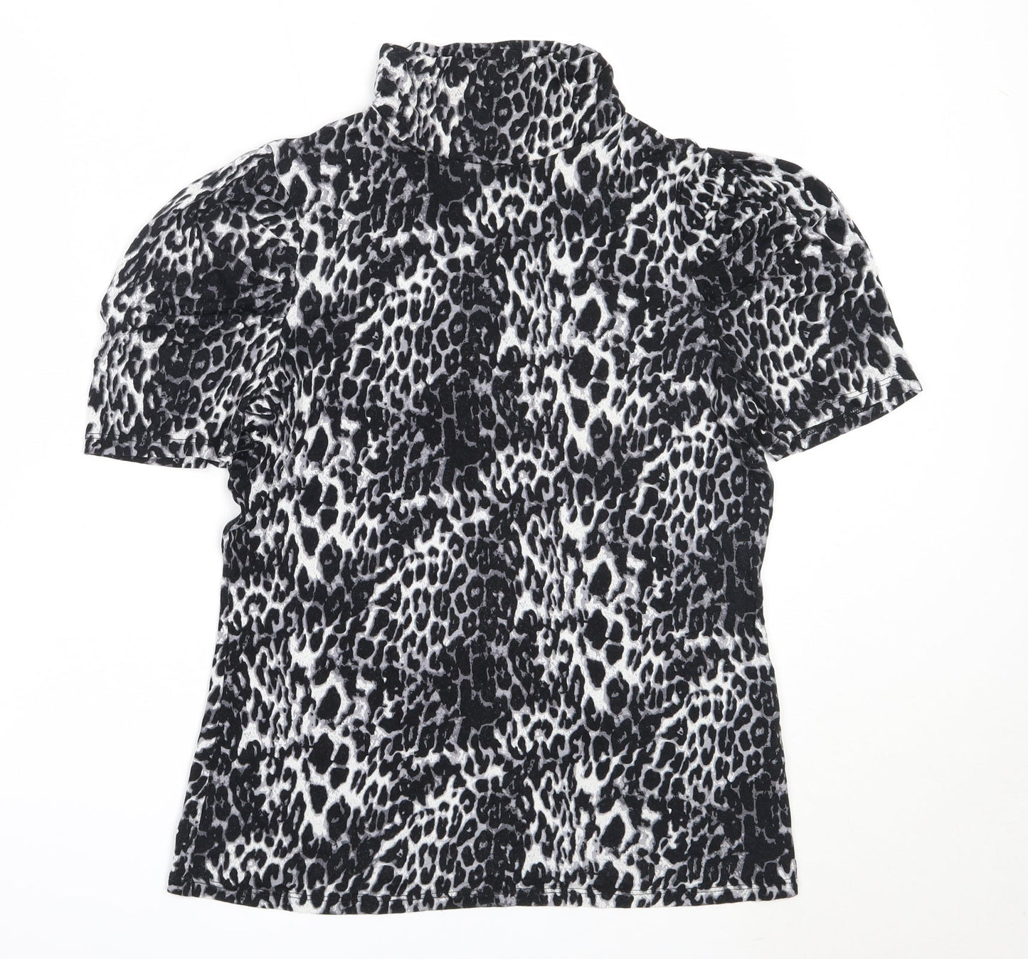 George Girls Black Animal Print Viscose Basic T-Shirt Size 12 Years High Neck