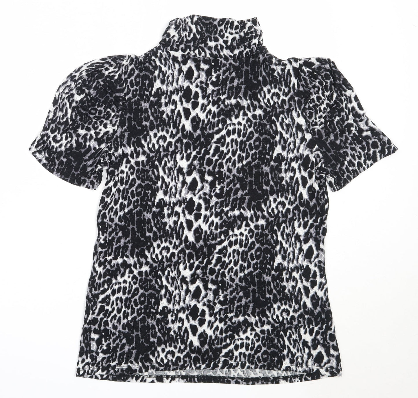 George Girls Black Animal Print Viscose Basic T-Shirt Size 12 Years High Neck