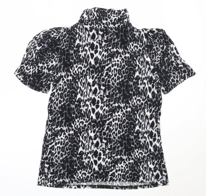 George Girls Black Animal Print Viscose Basic T-Shirt Size 12 Years High Neck