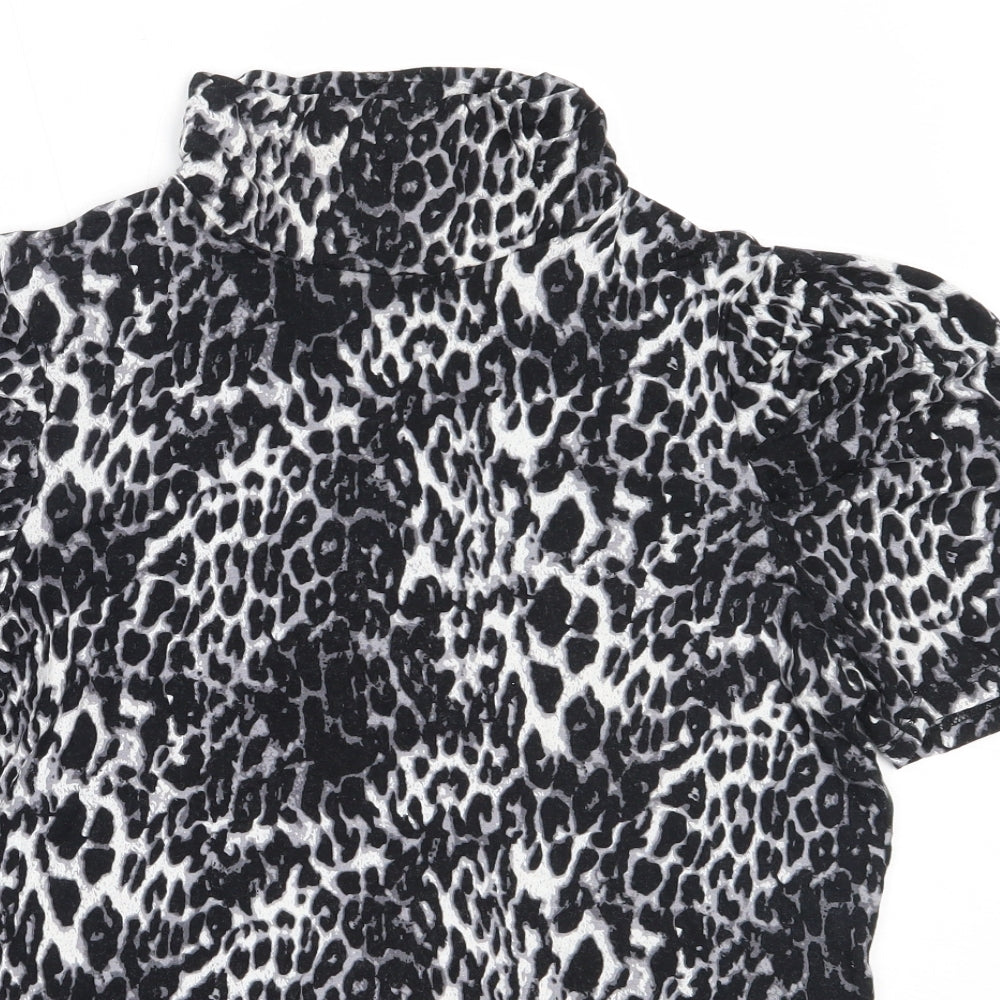 George Girls Black Animal Print Viscose Basic T-Shirt Size 12 Years High Neck