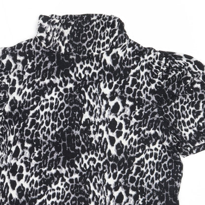 George Girls Black Animal Print Viscose Basic T-Shirt Size 12 Years High Neck