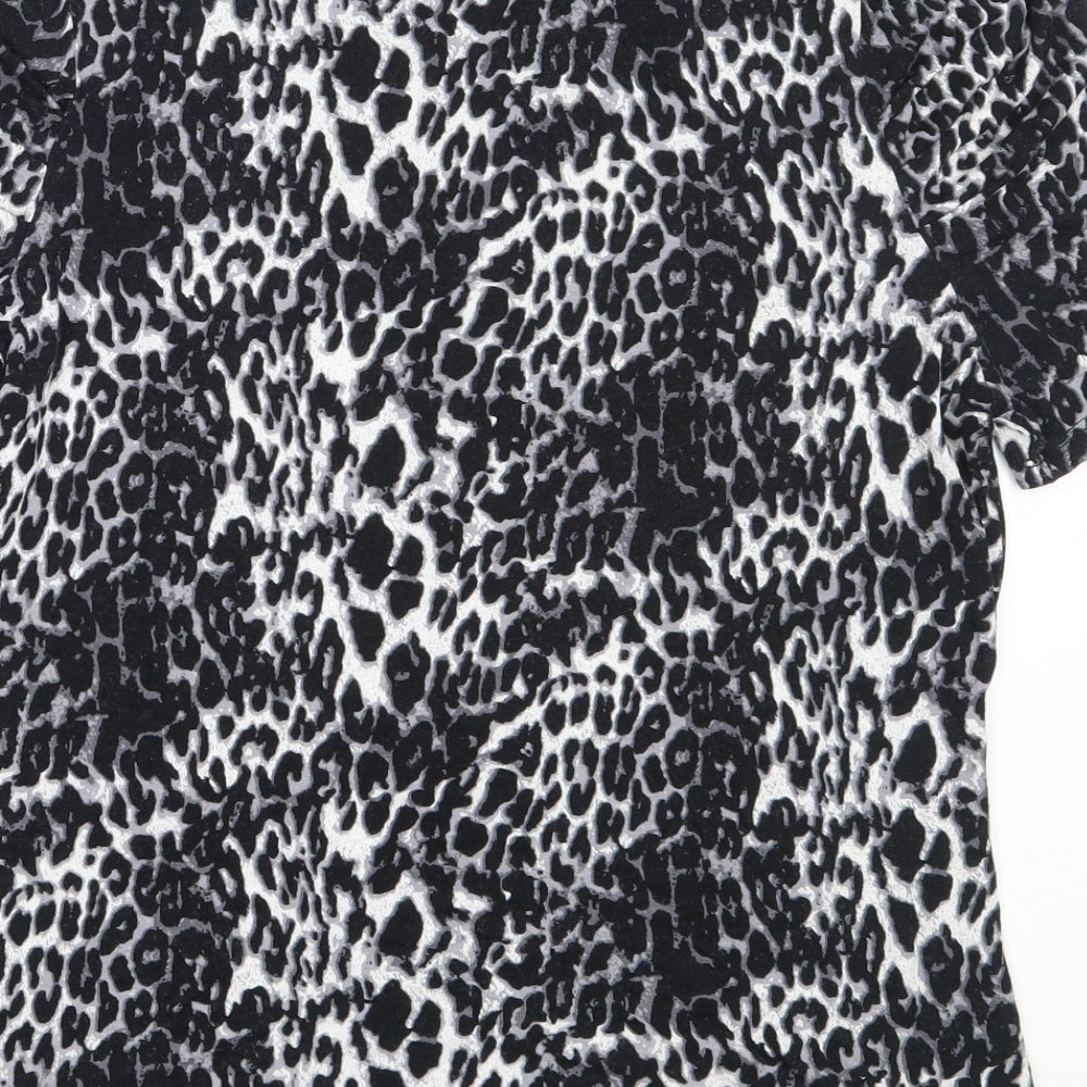 George Girls Black Animal Print Viscose Basic T-Shirt Size 12 Years High Neck