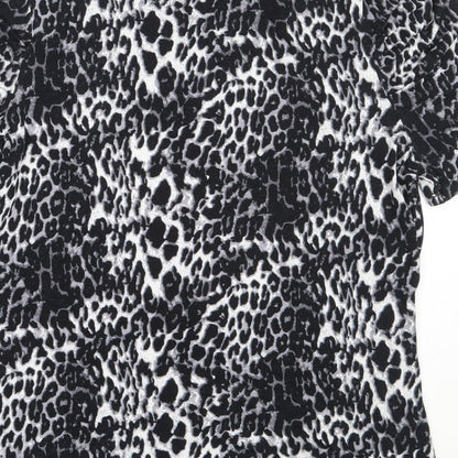 George Girls Black Animal Print Viscose Basic T-Shirt Size 12 Years High Neck
