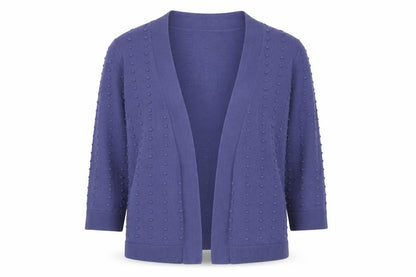 Front view of TU women’s purple v-neck polka dot cotton cardigan jumper, size UK 12