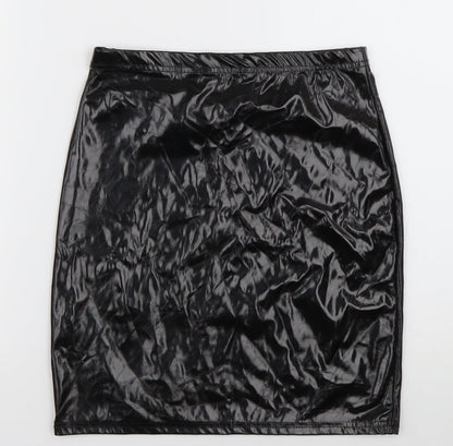 PRETTYLITTLETHING Womens Black  Polyester A-Line Skirt Size 10