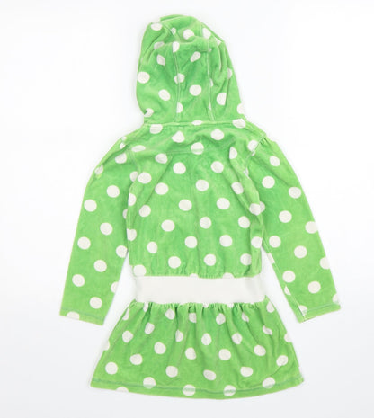 John Lewis Girls Green Polka Dot Cotton Jumper Dress  Size 6 Years  V-Neck