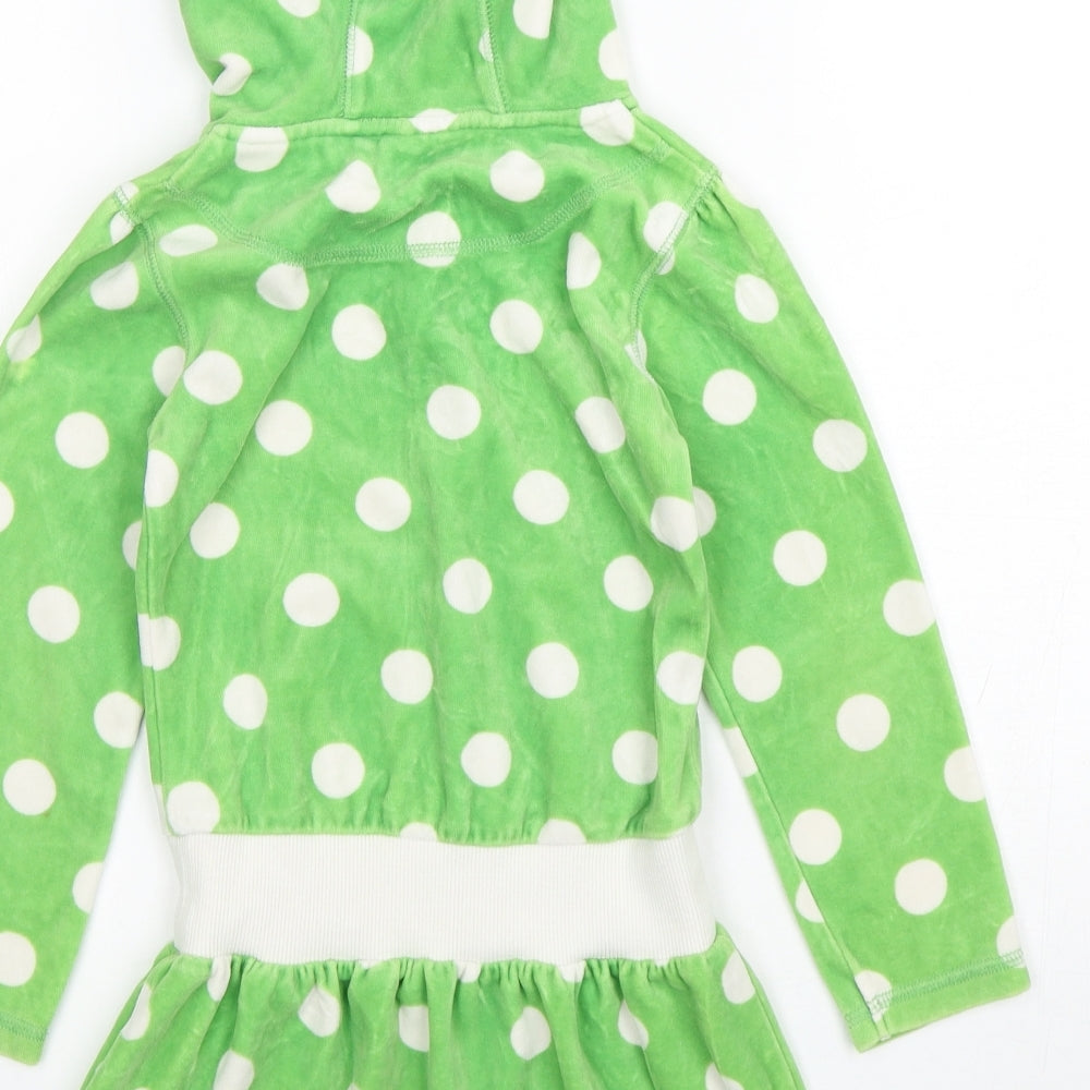 John Lewis Girls Green Polka Dot Cotton Jumper Dress  Size 6 Years  V-Neck