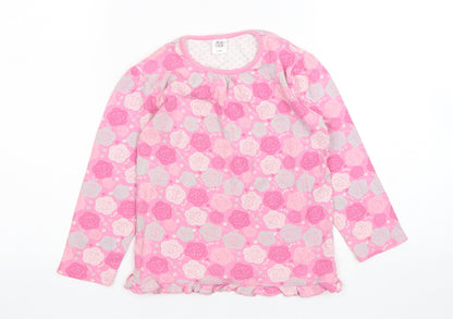 Mini Club Girls Pink Geometric Cotton Basic T-Shirt Size 5-6 Years Round Neck