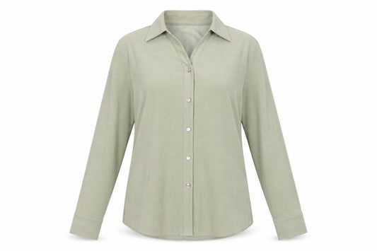 Front view of Casual Wear women’s green polyester basic button-up, size UK 12, collared