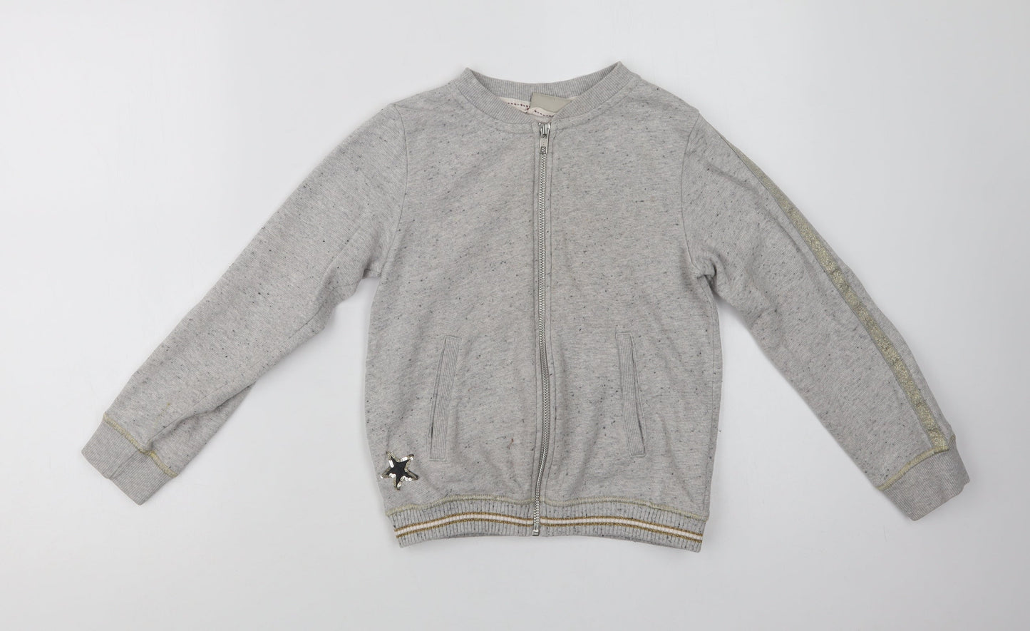 NEXT Girls Grey Striped Cotton Full Zip Sweatshirt Size 9 Years  Zip