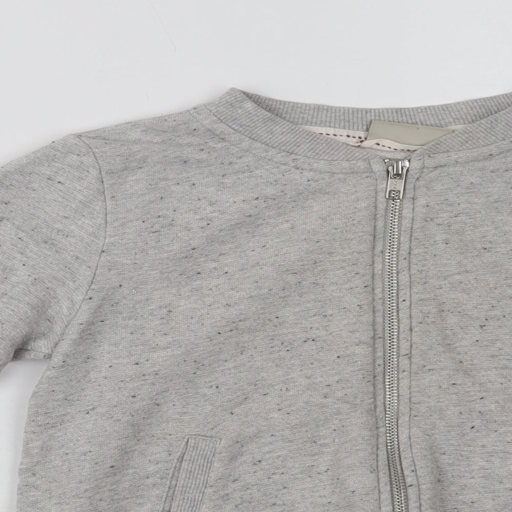 NEXT Girls Grey Striped Cotton Full Zip Sweatshirt Size 9 Years  Zip