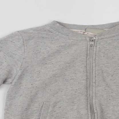 NEXT Girls Grey Striped Cotton Full Zip Sweatshirt Size 9 Years  Zip
