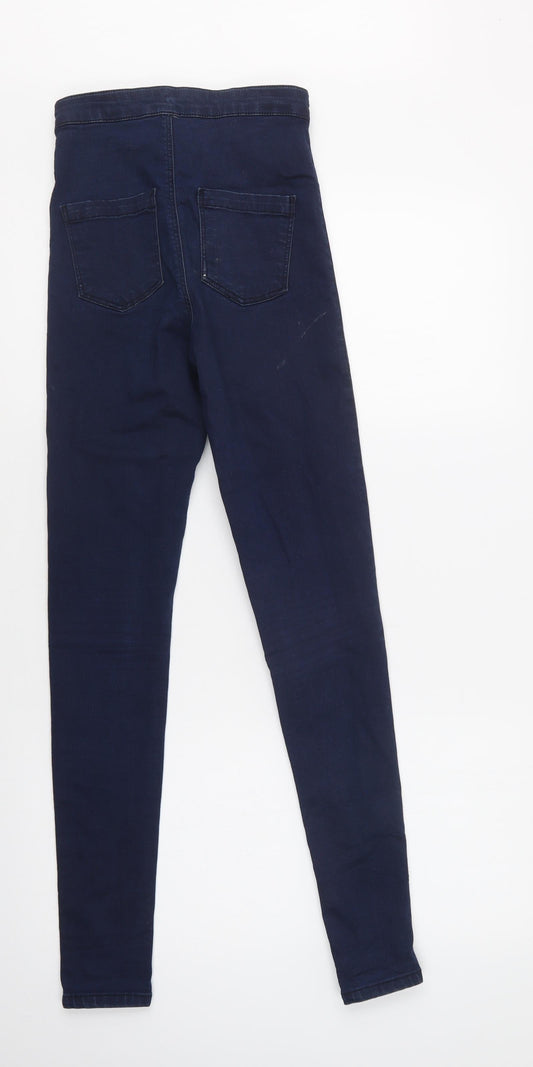 Topshop Womens Blue  Cotton Skinny Jeans Size 26 L32 in Regular Button