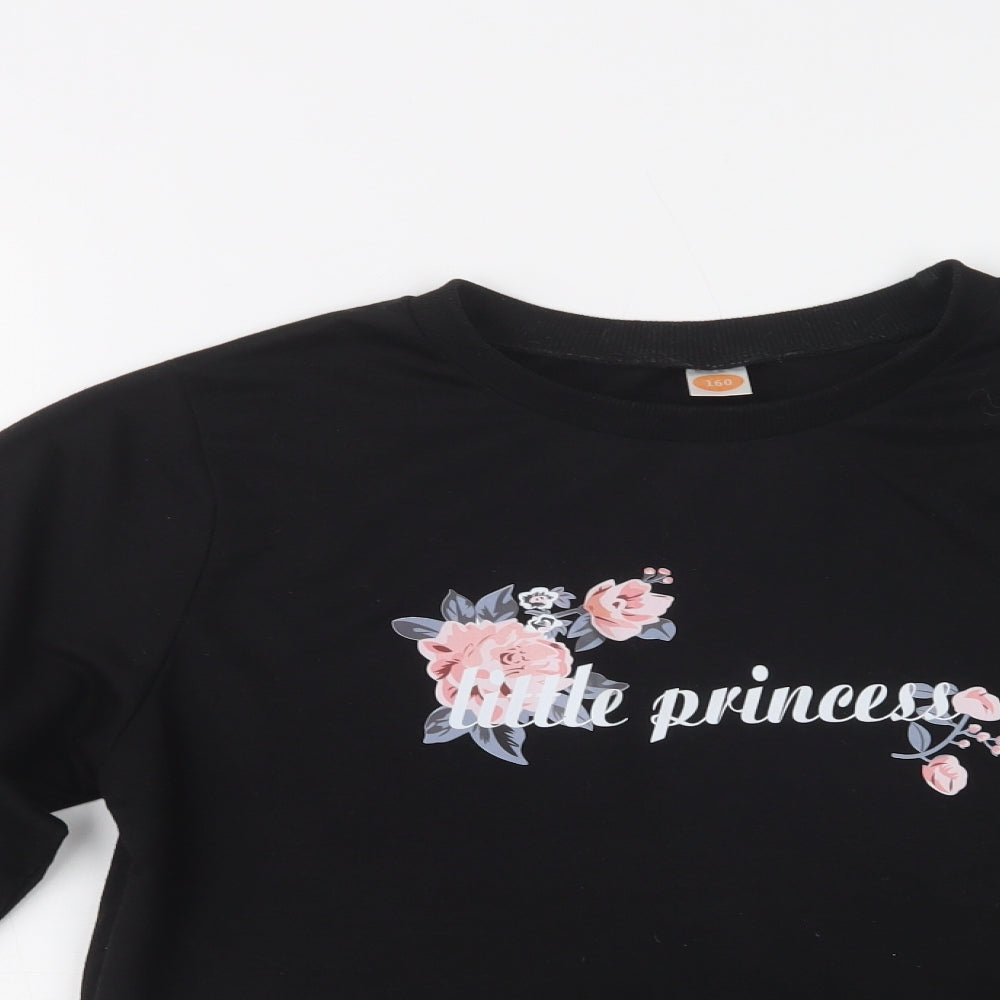 SheIn Girls Black  Cotton Pullover Sweatshirt Size 14-15 Years