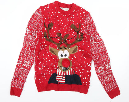 F&F Mens Red Round Neck  Acrylic Pullover Jumper Size XS   - Rudolph