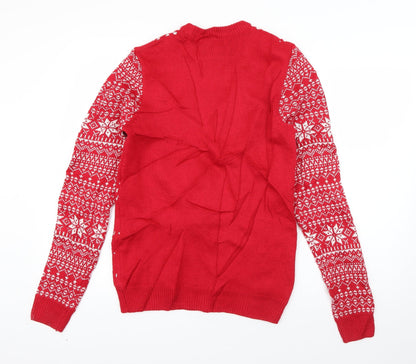 F&F Mens Red Round Neck  Acrylic Pullover Jumper Size XS   - Rudolph