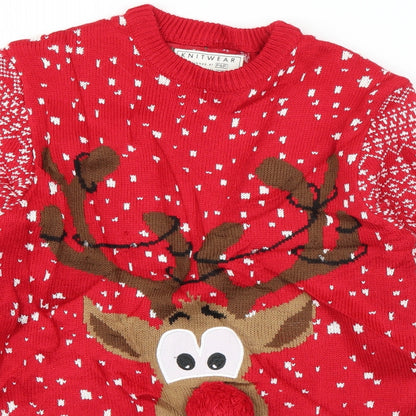 F&F Mens Red Round Neck  Acrylic Pullover Jumper Size XS   - Rudolph