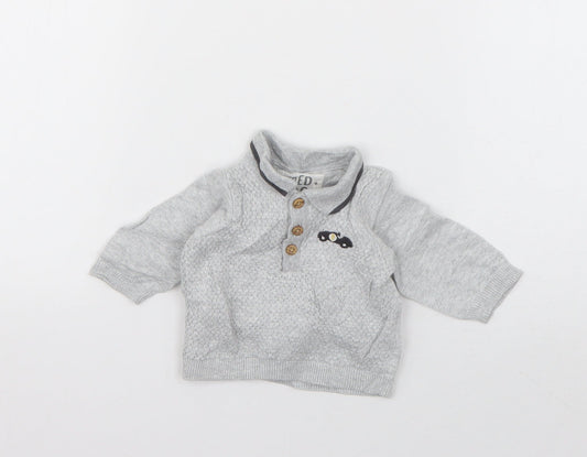 F&F Boys Grey  Cotton Pullover Jumper Size 0-3 Months  Pullover