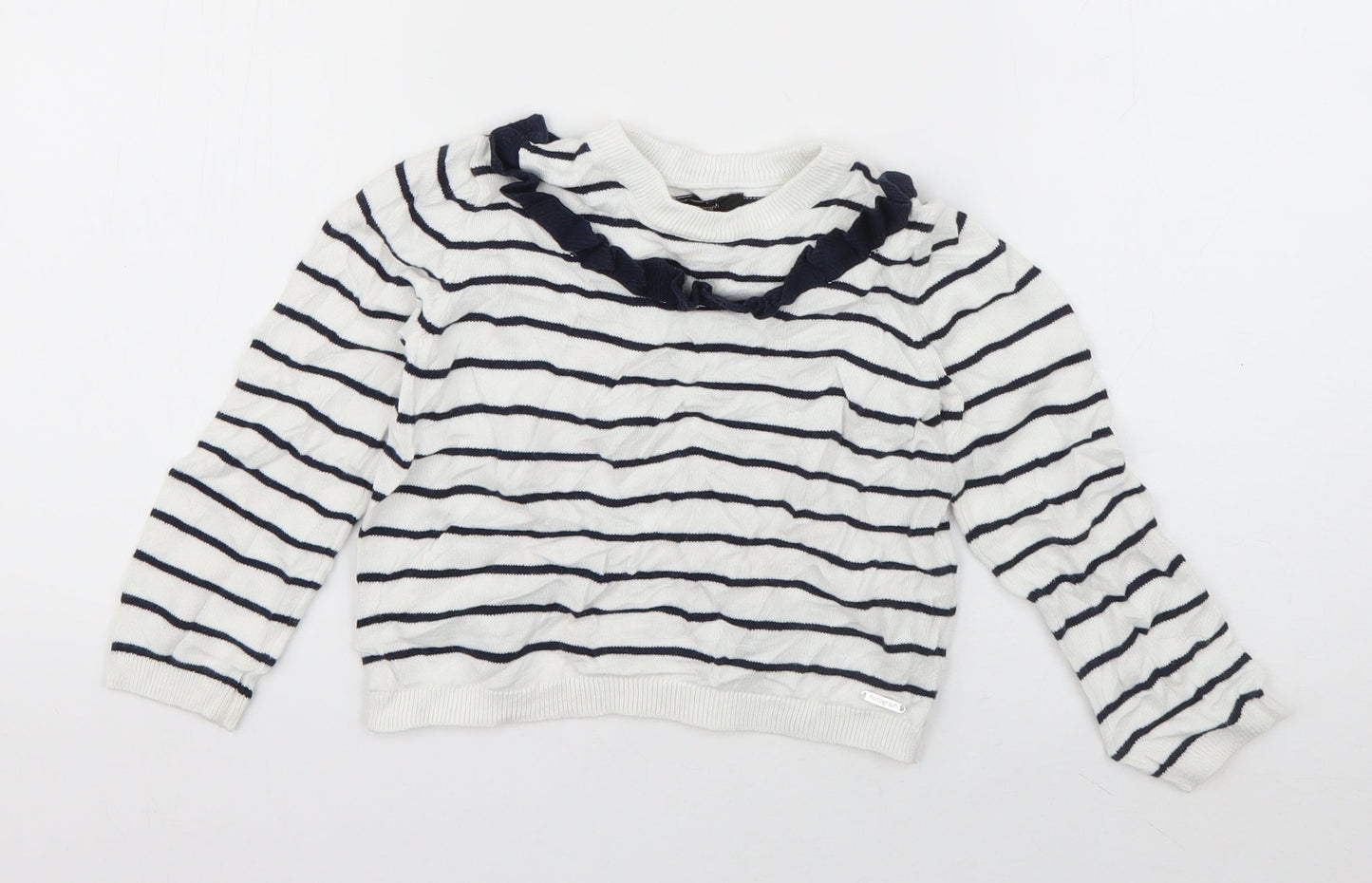 Autograph Girls White Crew Neck Striped Viscose Pullover Jumper Size 5-6 Years  Pullover