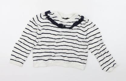 Autograph Girls White Crew Neck Striped Viscose Pullover Jumper Size 5-6 Years  Pullover