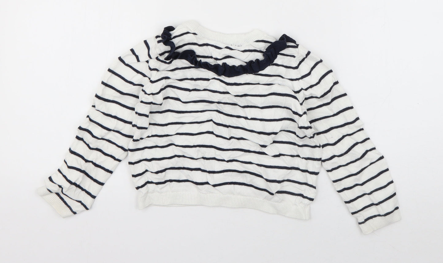 Autograph Girls White Crew Neck Striped Viscose Pullover Jumper Size 5-6 Years  Pullover