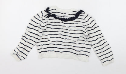 Autograph Girls White Crew Neck Striped Viscose Pullover Jumper Size 5-6 Years  Pullover