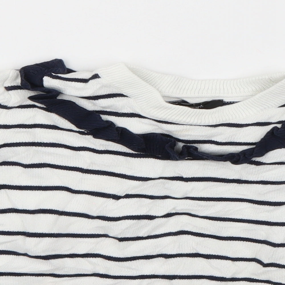 Autograph Girls White Crew Neck Striped Viscose Pullover Jumper Size 5-6 Years  Pullover