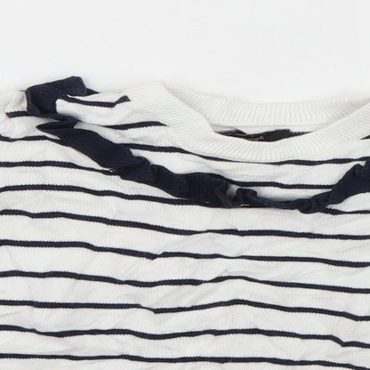 Autograph Girls White Crew Neck Striped Viscose Pullover Jumper Size 5-6 Years  Pullover