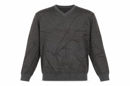 Front view of Marks & Spencer men’s grey crew neck polka dot acrylic jumper, size L
