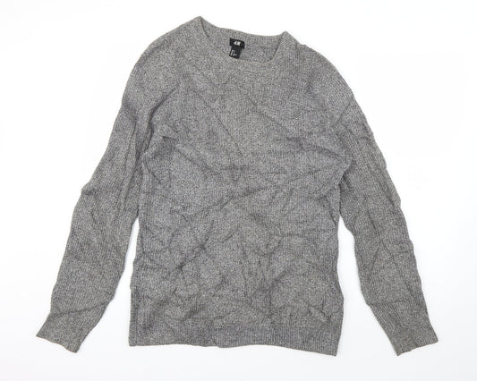 H&M Mens Grey Crew Neck  Acrylic Pullover Jumper Size S