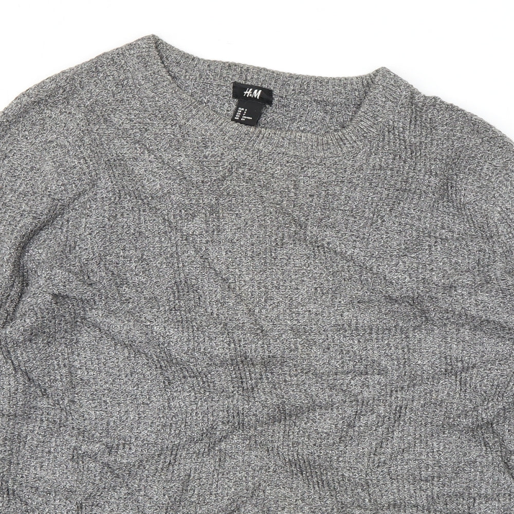 H&M Mens Grey Crew Neck  Acrylic Pullover Jumper Size S