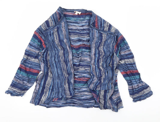 East  Womens Blue V-Neck Striped Polyester Cardigan Jumper Size S