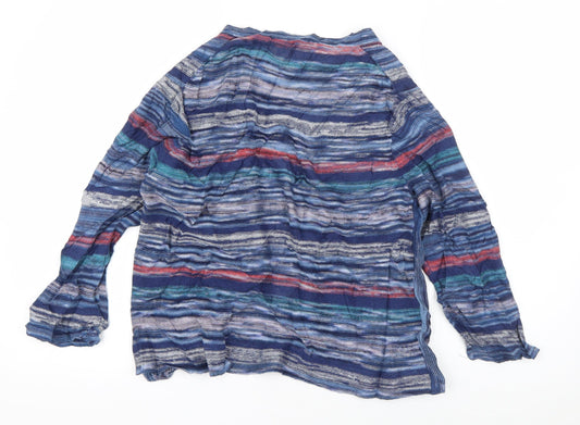 East  Womens Blue V-Neck Striped Polyester Cardigan Jumper Size S