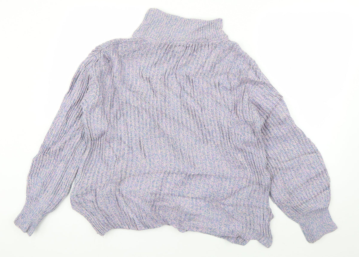 Back view of H&M women’s blue round neck cotton jumper, size S