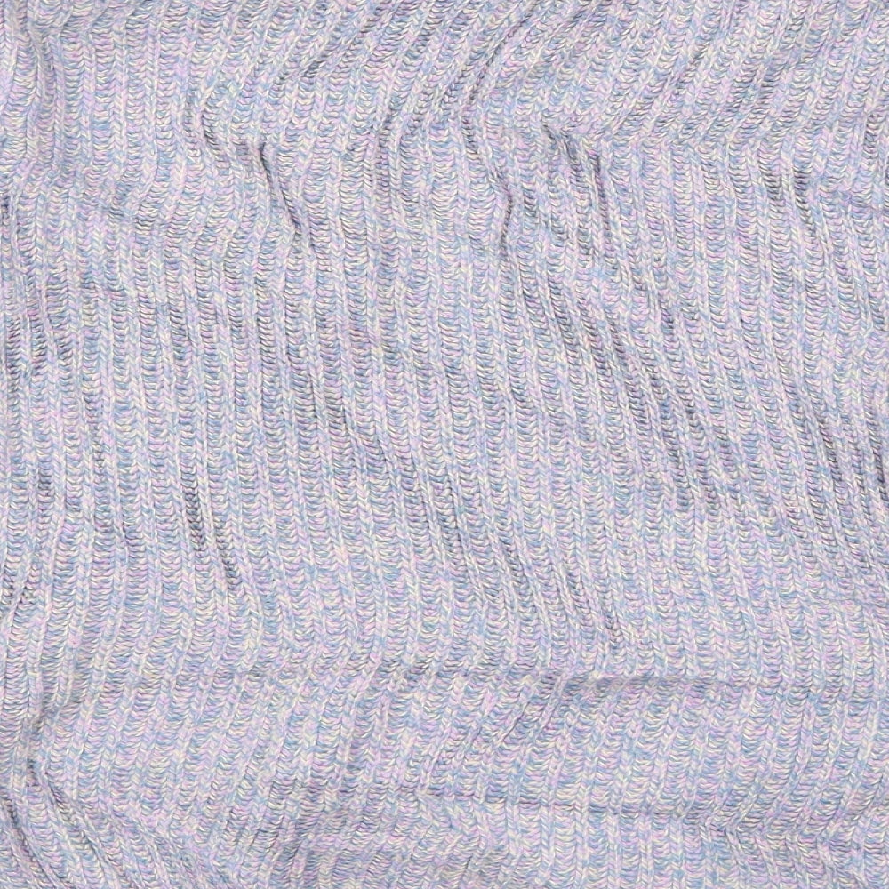 Brand and care label for H&M women’s blue round neck cotton jumper, size S