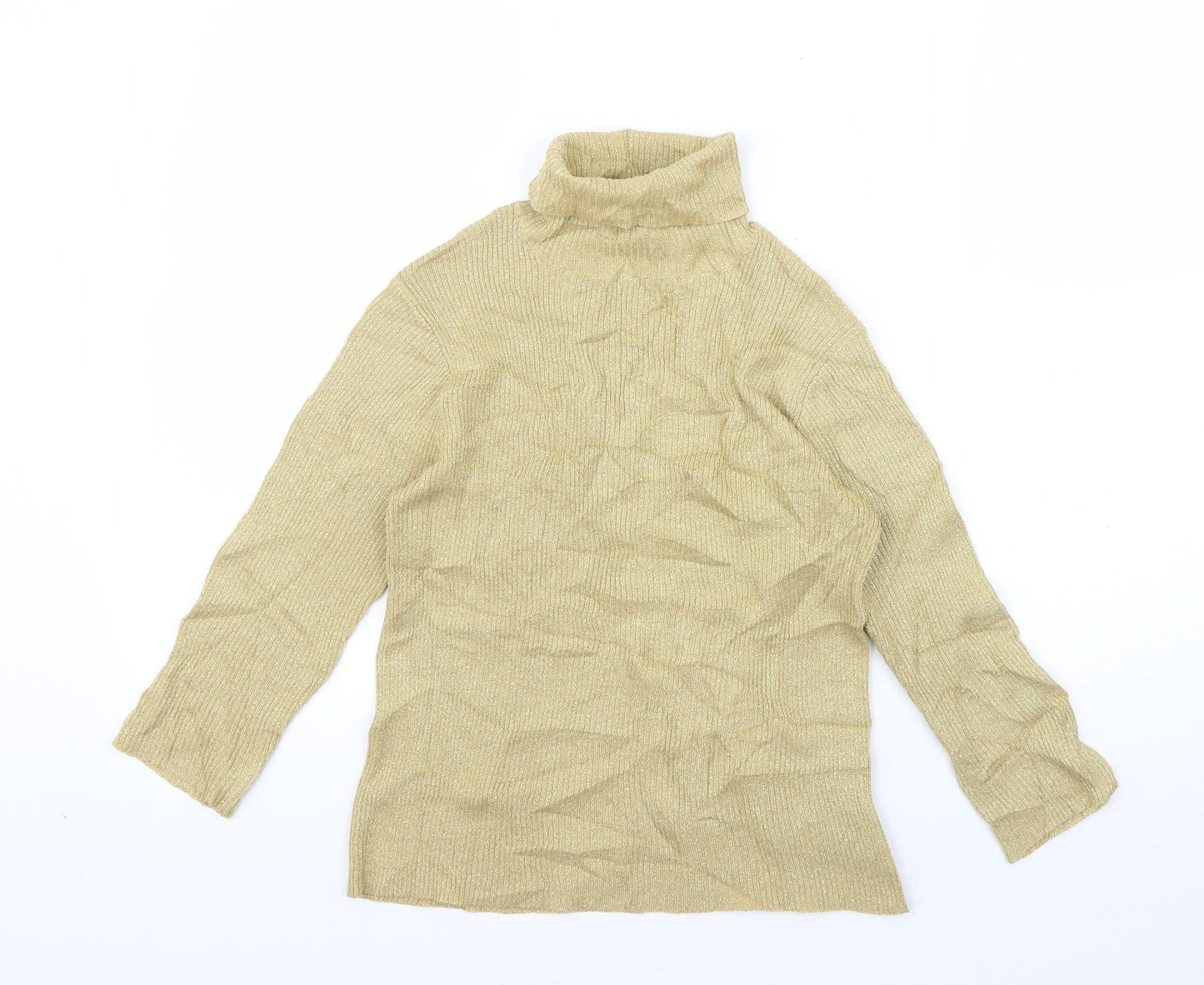 Miss Shop Womens Gold Roll Neck  Acrylic Pullover Jumper Size 12