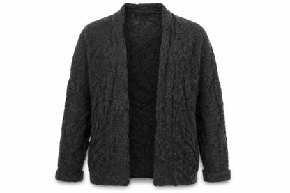 Front view of ASOS women’s grey v-neck acrylic cardigan jumper, size UK 10