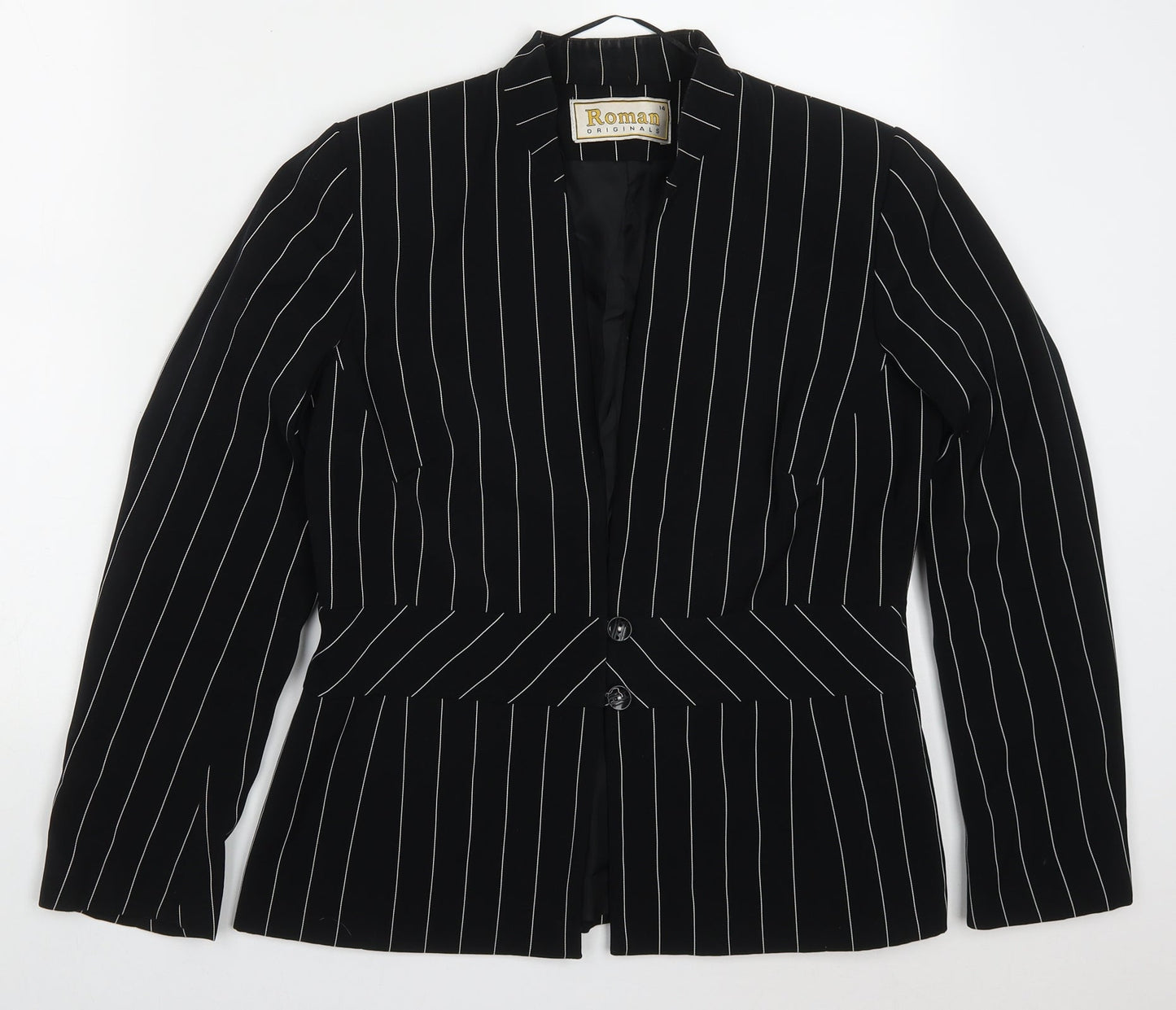 Roman Womens Black Striped Polyester Jacket Suit Jacket Size 14