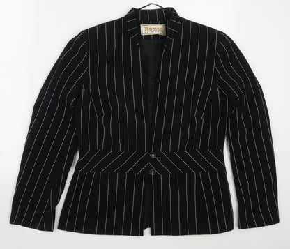 Roman Womens Black Striped Polyester Jacket Suit Jacket Size 14