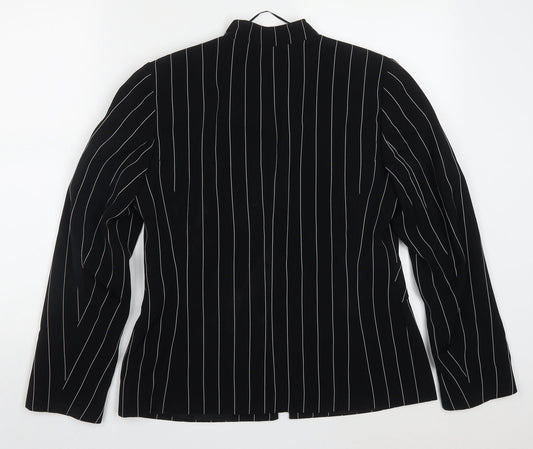 Roman Womens Black Striped Polyester Jacket Suit Jacket Size 14