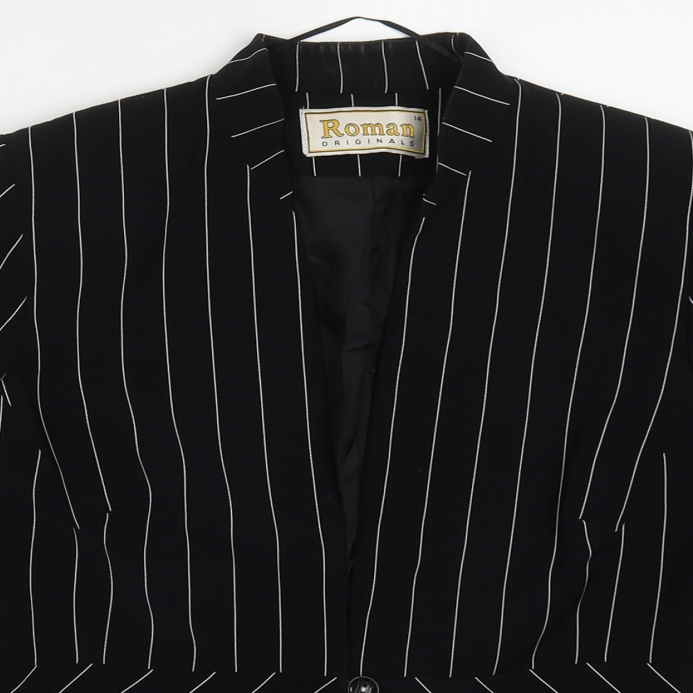 Roman Womens Black Striped Polyester Jacket Suit Jacket Size 14