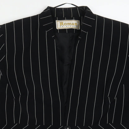 Roman Womens Black Striped Polyester Jacket Suit Jacket Size 14