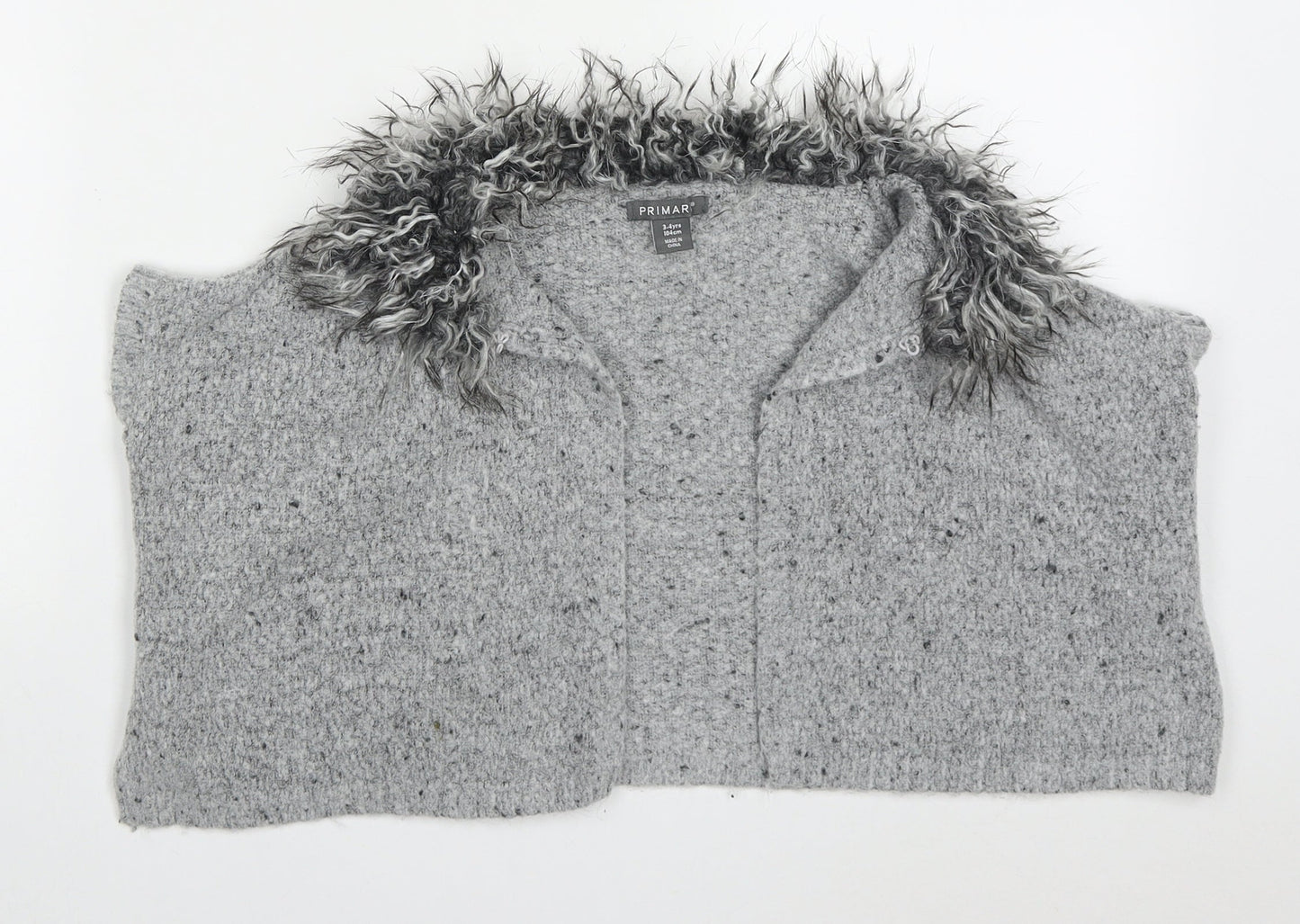 Primark Girls Grey Collared  Acrylic Cardigan Jumper Size 3-4 Years