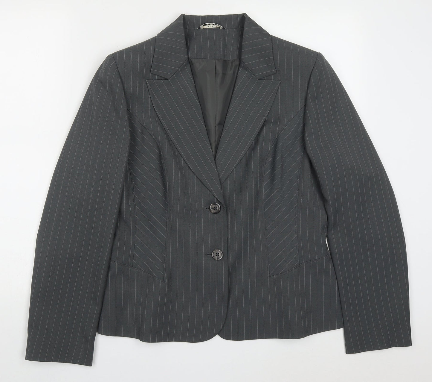 George Womens Grey Striped Polyester Jacket Suit Jacket Size 14