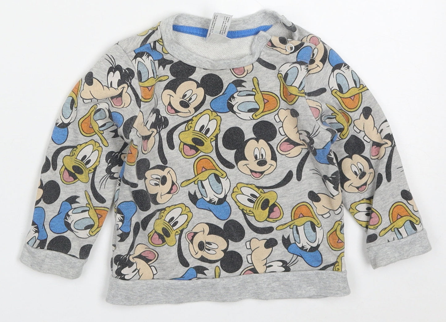 C&A Boys Grey  Cotton Basic T-Shirt Size 12 Months Crew Neck Pullover - Mickey Donald Goofy